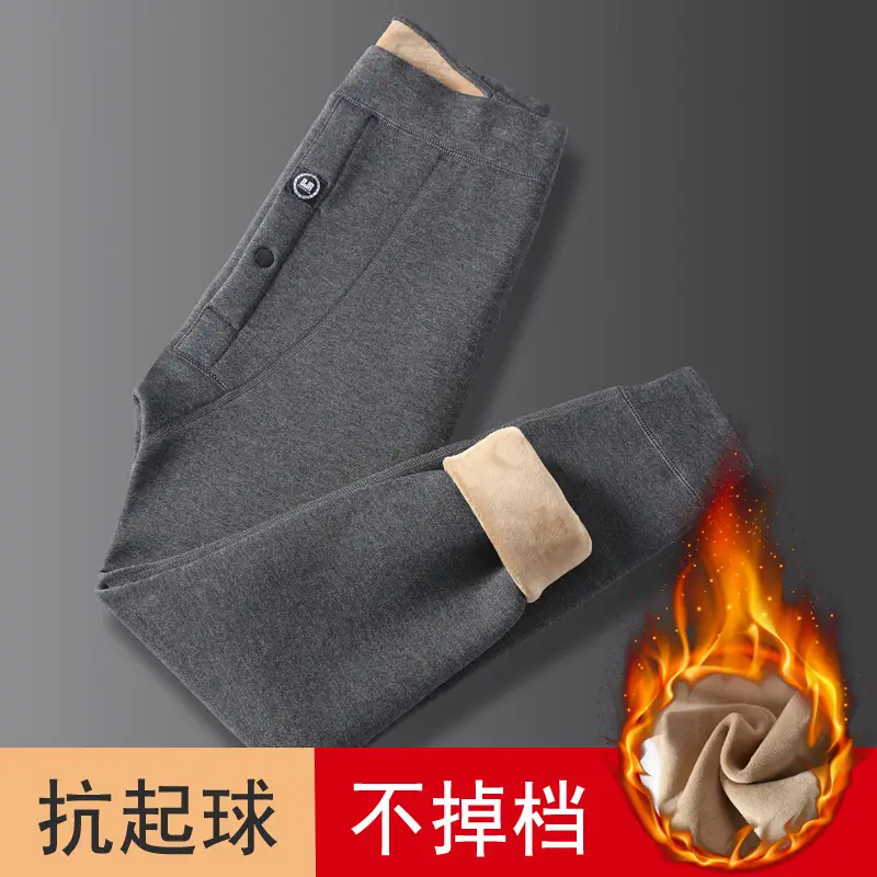 Wholesale men's warm pants winter fleece-lined thick leggings velvet pants men's high waist plus size cotton pants cold-proof pants