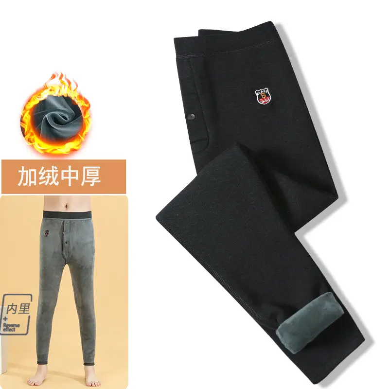 Wholesale men's warm pants winter fleece-lined thick leggings velvet pants men's high waist plus size cotton pants cold-proof pants