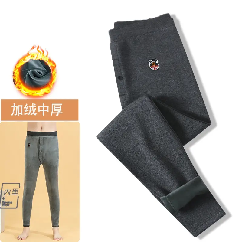 Wholesale men's warm pants winter fleece-lined thick leggings velvet pants men's high waist plus size cotton pants cold-proof pants