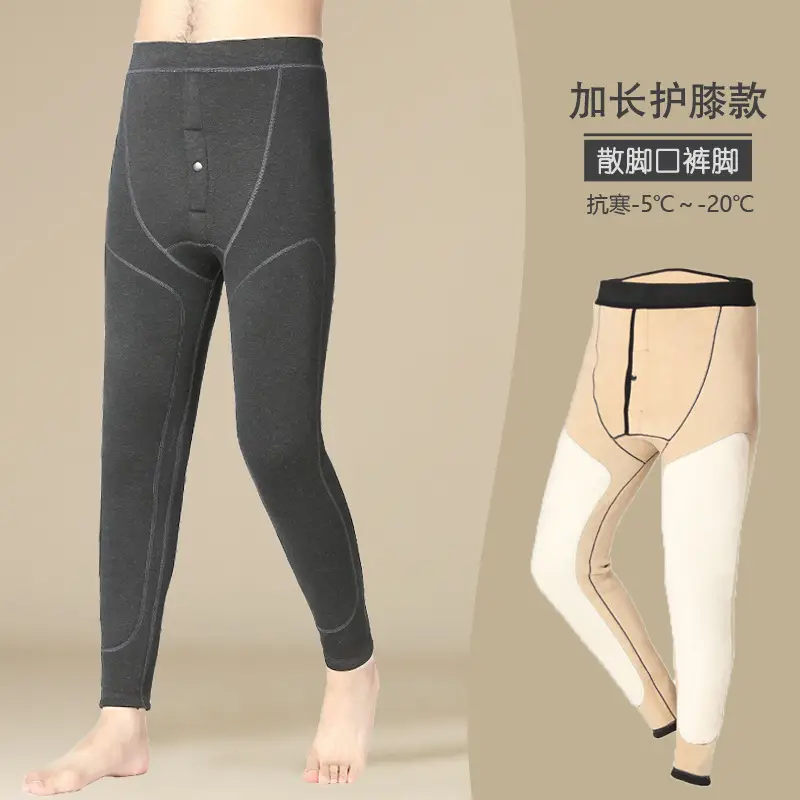 Wholesale men's warm pants winter fleece-lined thick leggings velvet pants men's high waist plus size cotton pants cold-proof pants