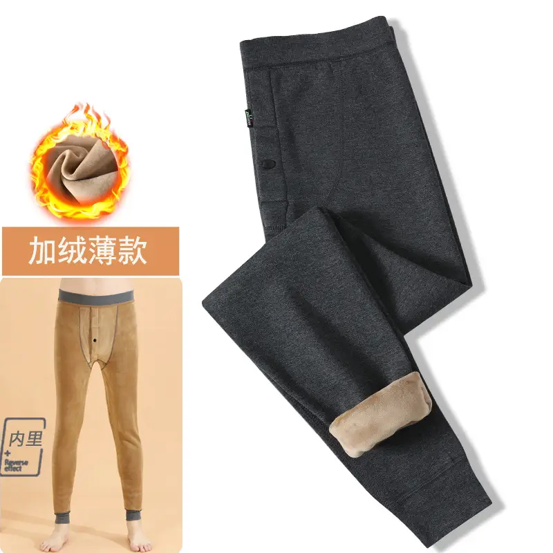 Wholesale men's warm pants winter fleece-lined thick leggings velvet pants men's high waist plus size cotton pants cold-proof pants