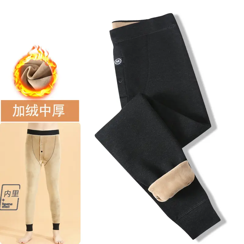 Wholesale men's warm pants winter fleece-lined thick leggings velvet pants men's high waist plus size cotton pants cold-proof pants