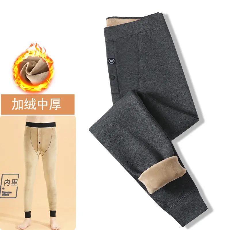 Wholesale men's warm pants winter fleece-lined thick leggings velvet pants men's high waist plus size cotton pants cold-proof pants