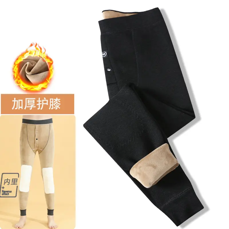 Wholesale men's warm pants winter fleece-lined thick leggings velvet pants men's high waist plus size cotton pants cold-proof pants