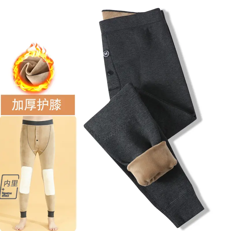 Wholesale men's warm pants winter fleece-lined thick leggings velvet pants men's high waist plus size cotton pants cold-proof pants