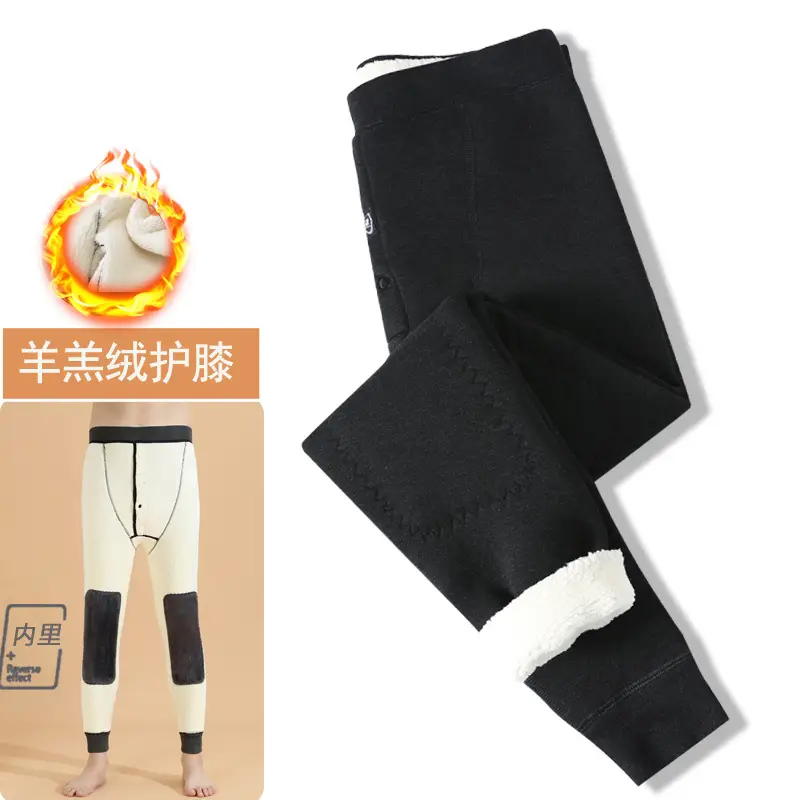 Wholesale men's warm pants winter fleece-lined thick leggings velvet pants men's high waist plus size cotton pants cold-proof pants