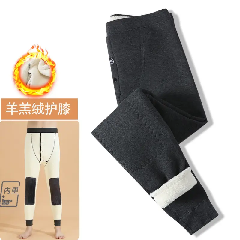 Wholesale men's warm pants winter fleece-lined thick leggings velvet pants men's high waist plus size cotton pants cold-proof pants