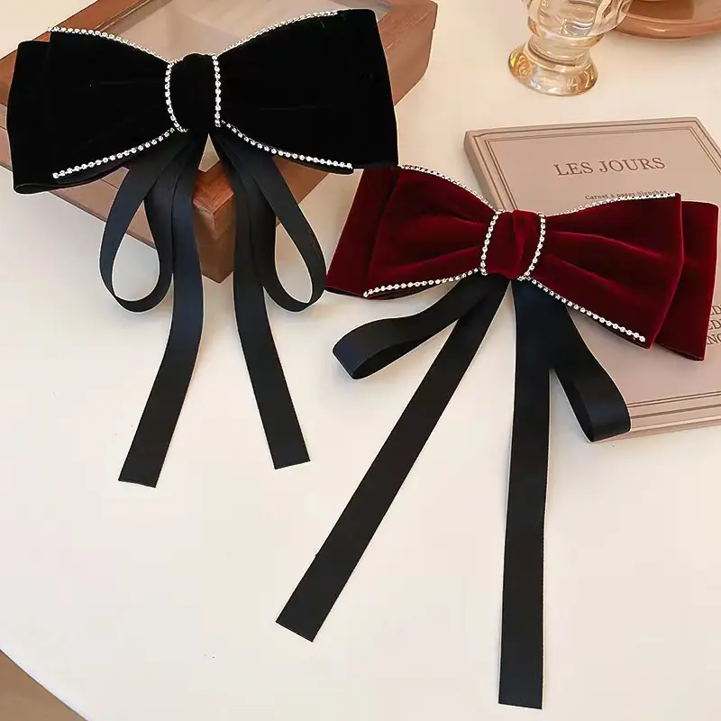 Velvet Large Bow Pearl Hairpin Back Head Hairpin — feature 4