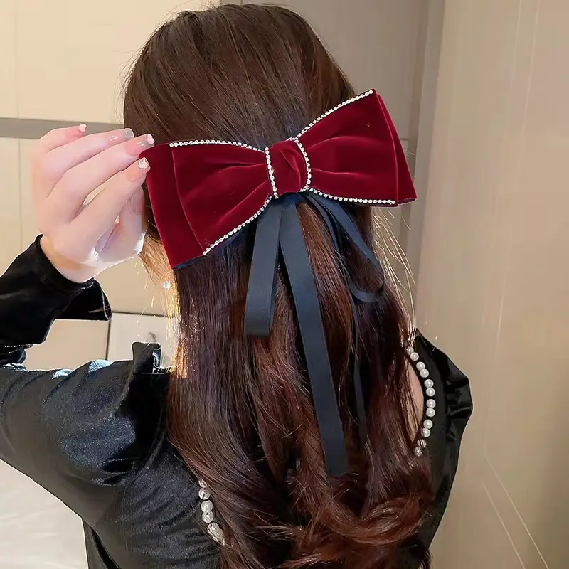 Red Velvet Ribbon Bow Hairpin-yxs