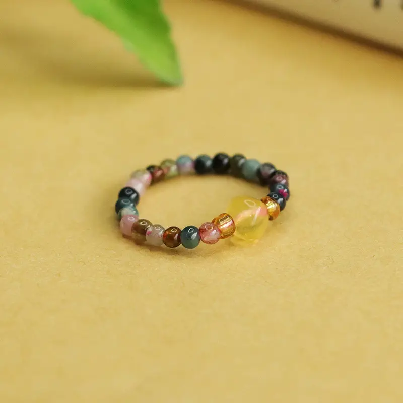 Ayru Natural Candy Tourmaline Ring Amber Braided Women