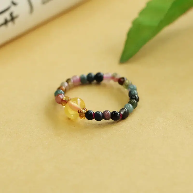 Ayru Natural Candy Tourmaline Ring Amber Braided Women
