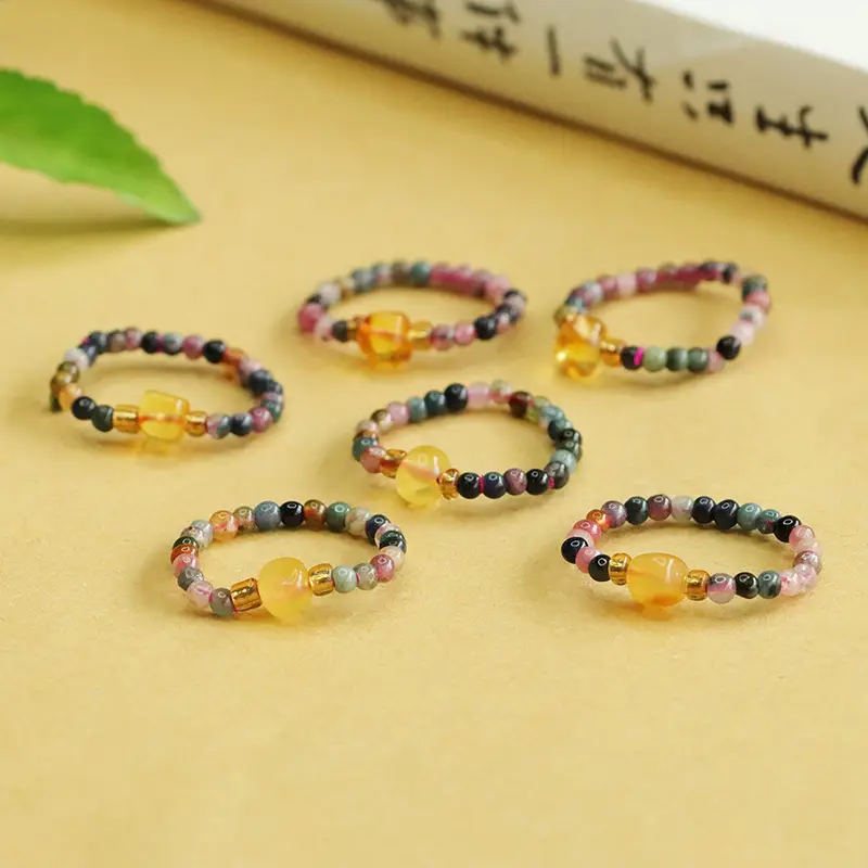 Ayru Natural Candy Tourmaline Ring Amber Braided Women