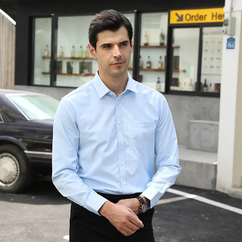 Men's Light Blue Slim Fit Formal Shirt Long Sleeve - Image 6