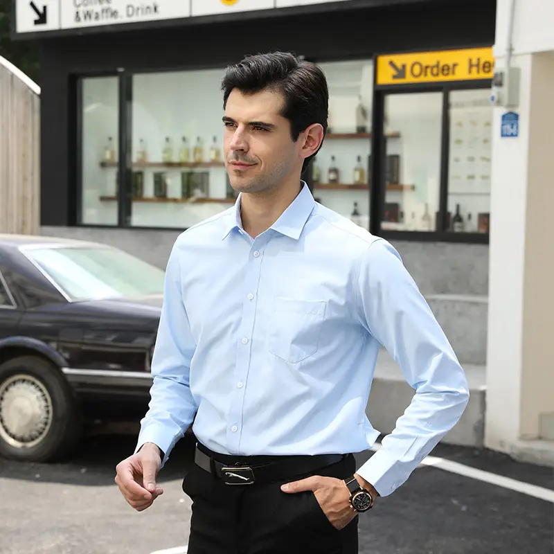Men's Light Blue Slim Fit Formal Shirt Long Sleeve — feature 29