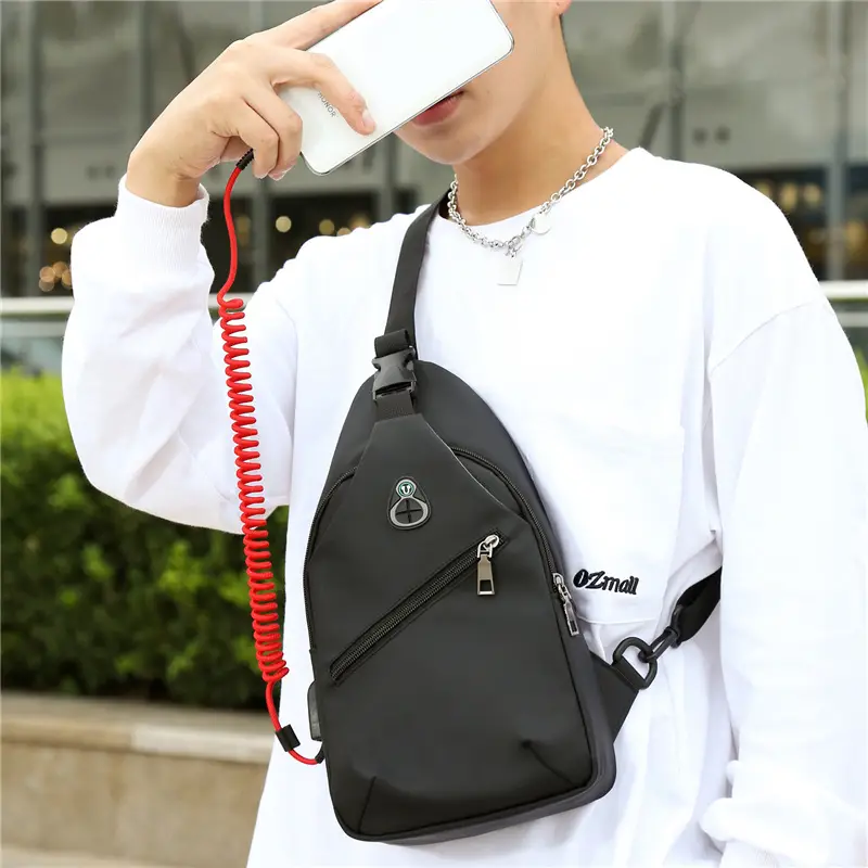 Men's Blue Waterproof Chest Bag with Adjustable Strap