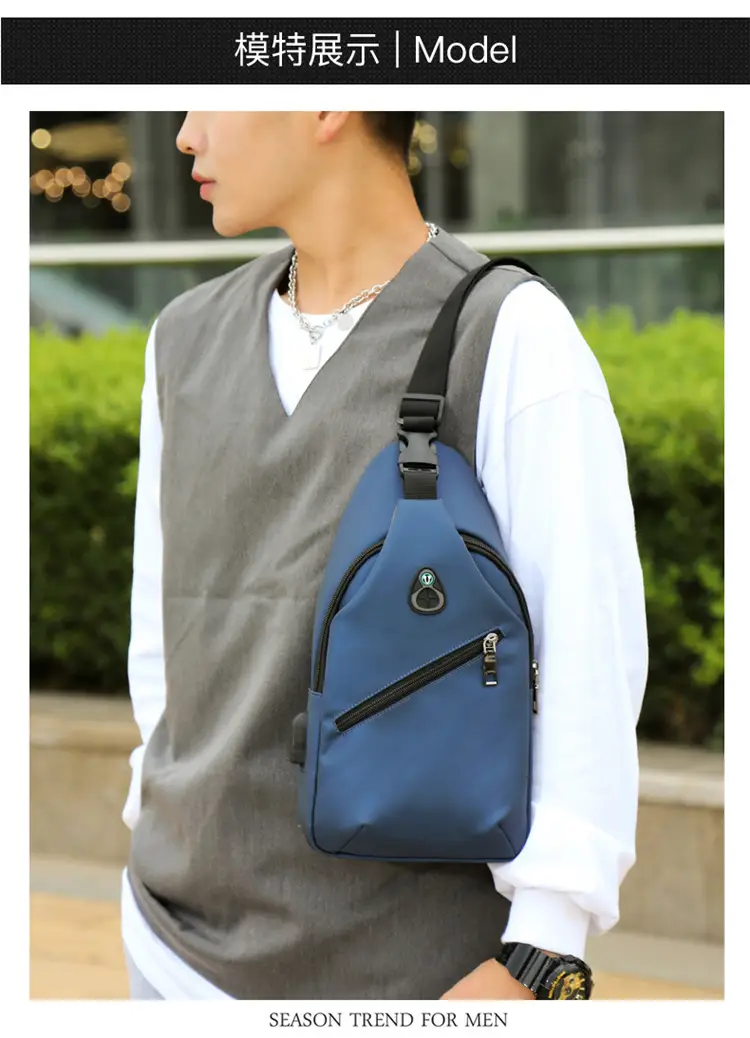 Men's Blue Waterproof Chest Bag with Adjustable Strap — feature 11