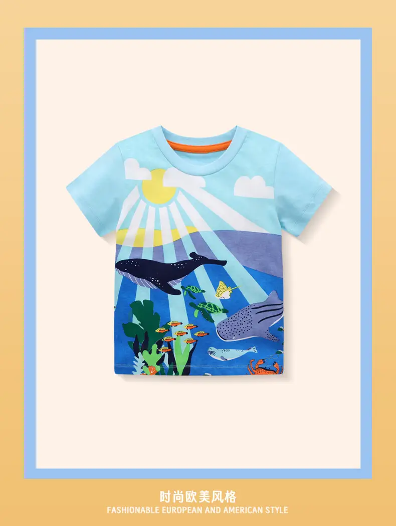 Kids Dino Print T-Shirt Gray Short Sleeve Summer 2025 — feature 3