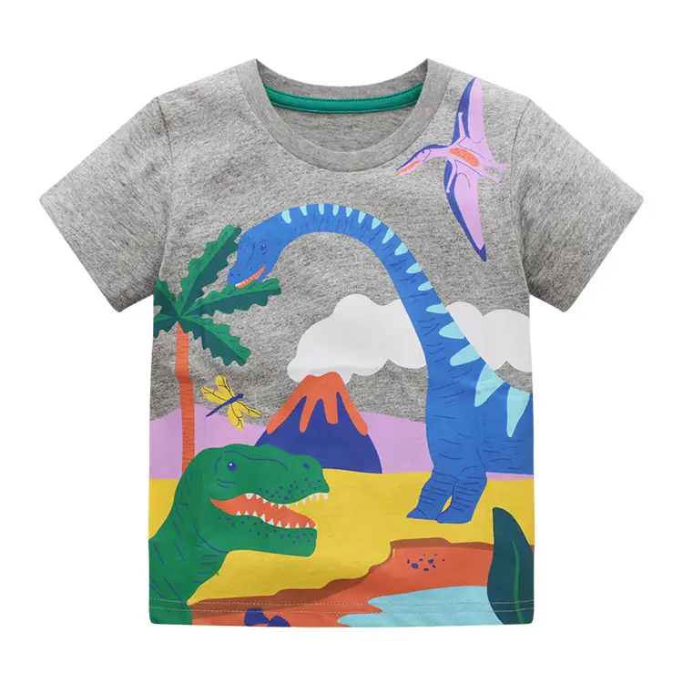 Kids Dino Print T-Shirt Gray Short Sleeve Summer 2025 - Image 3