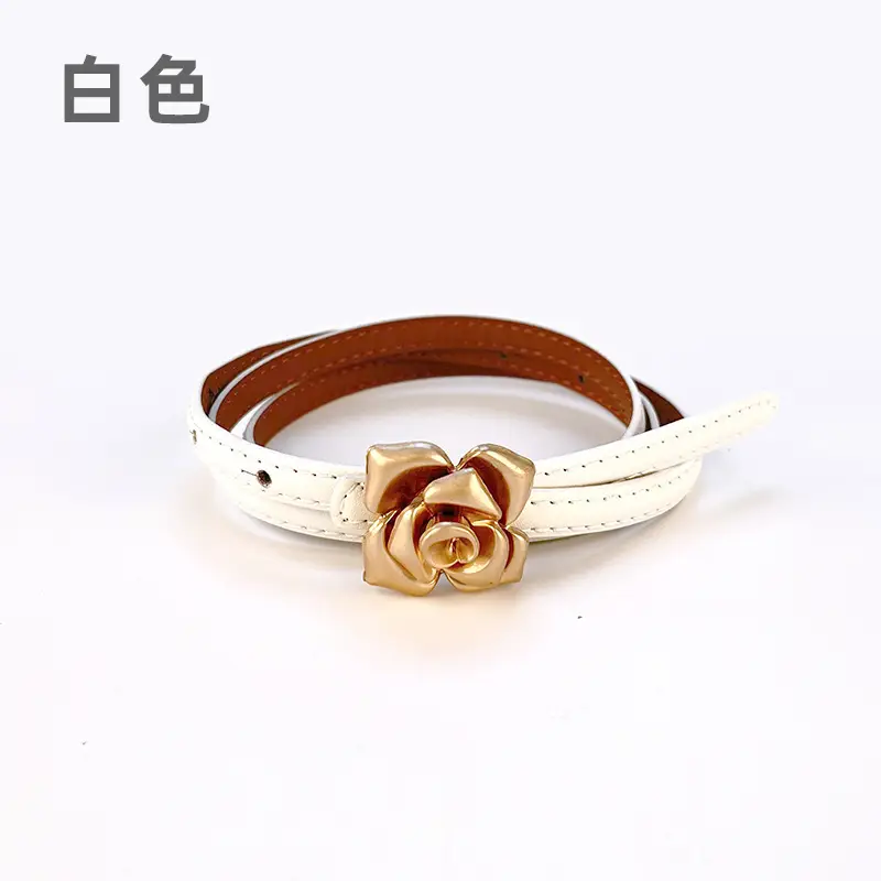 Women's Flower Cowhide Belt with Swoosh Closure - Image 2