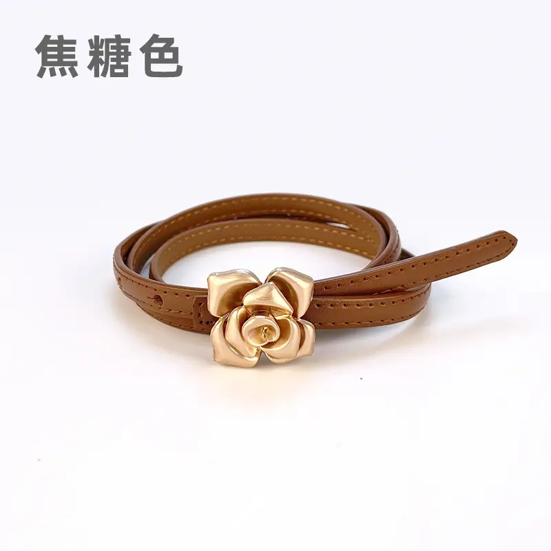 Women's Flower Cowhide Belt with Swoosh Closure - Image 8