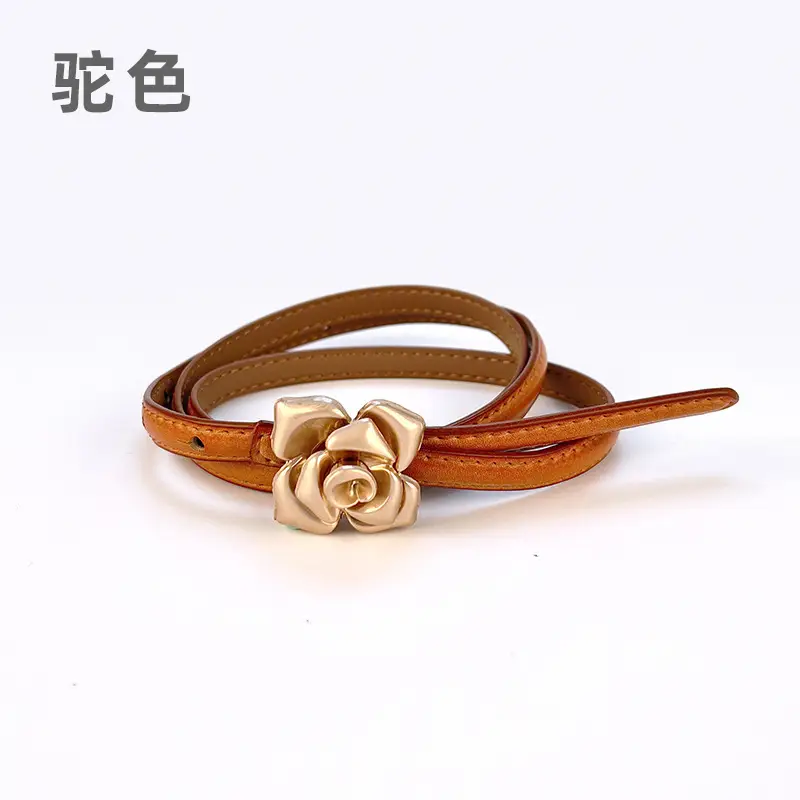 Women's Flower Cowhide Belt with Swoosh Closure - Image 3