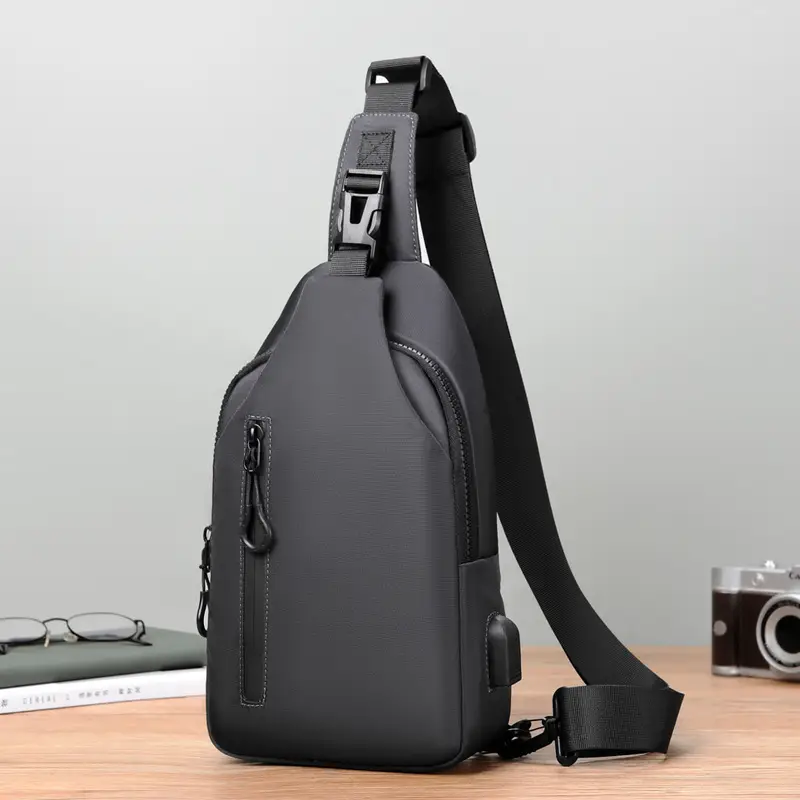 Men's Black Oxford Chest Messenger Bag - Image 6