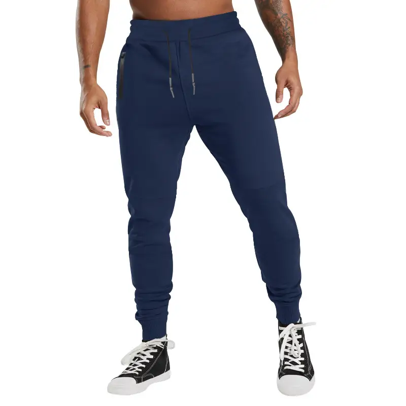 Men Drawstring Casual Trousers Navy Blue Breathable — feature 10