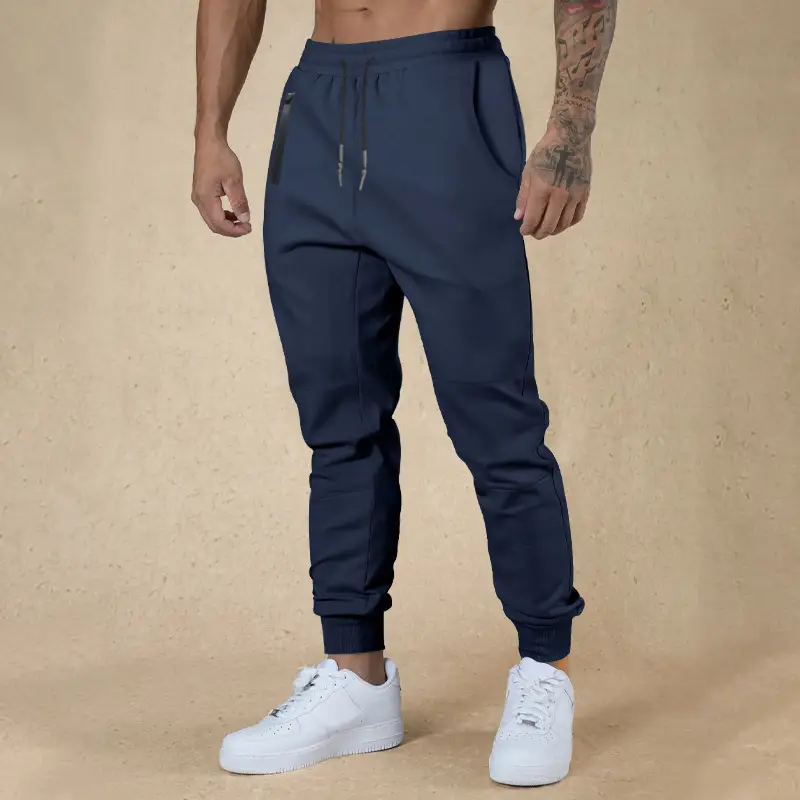 Men Drawstring Casual Trousers Navy Blue Breathable — feature 15