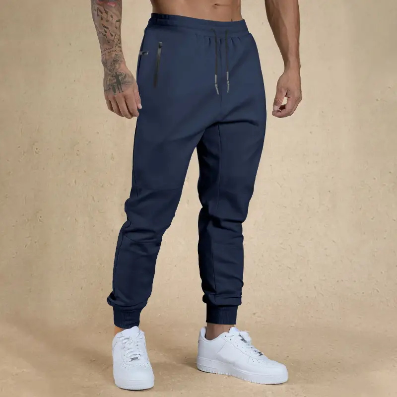 Men Drawstring Casual Trousers Navy Blue Breathable — feature 16