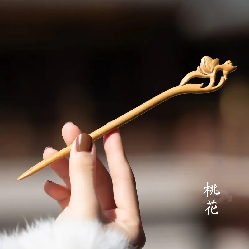 Peach Wood New Year Hairpin Chinese Style - Image 18