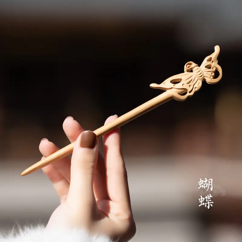 Peach Wood New Year Hairpin Chinese Style - Image 20