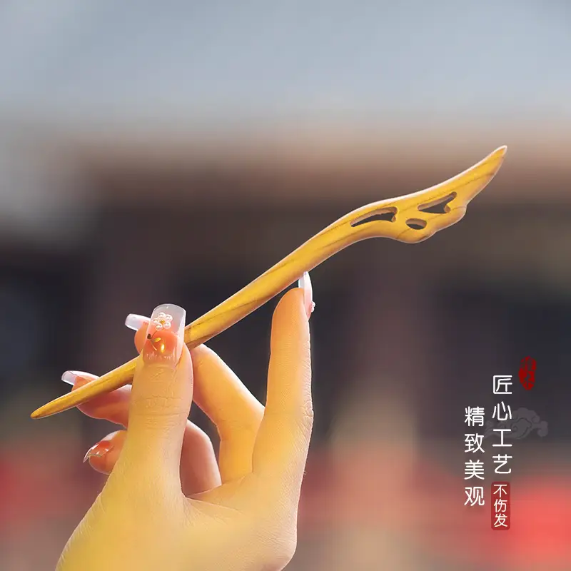 Peach Wood New Year Hairpin Chinese Style - Image 3