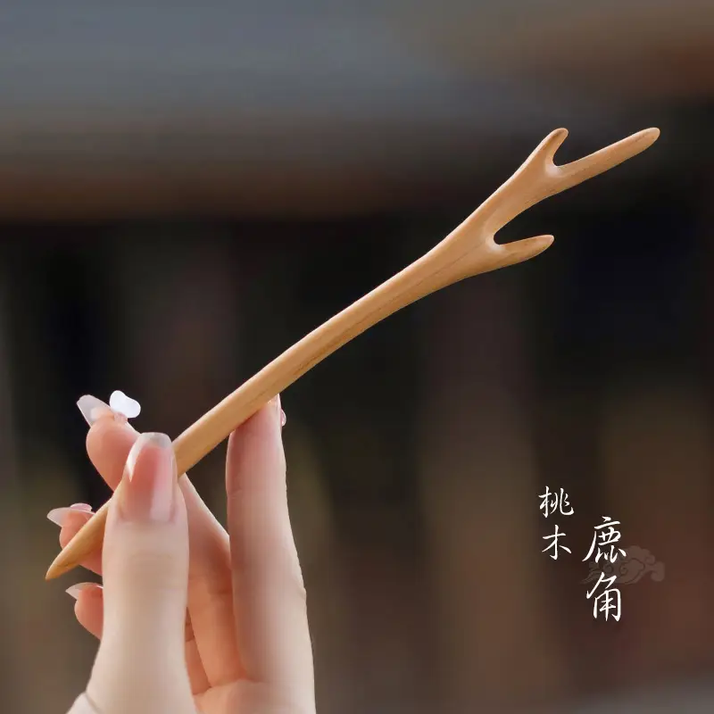 Peach Wood New Year Hairpin Chinese Style - Image 4