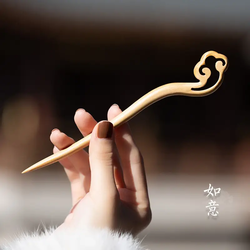 Peach Wood New Year Hairpin Chinese Style - Image 7