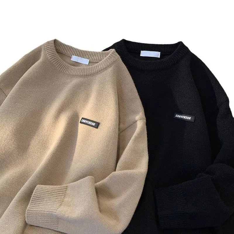 Men's Black Korean Style Crewneck Sweater - Image 6