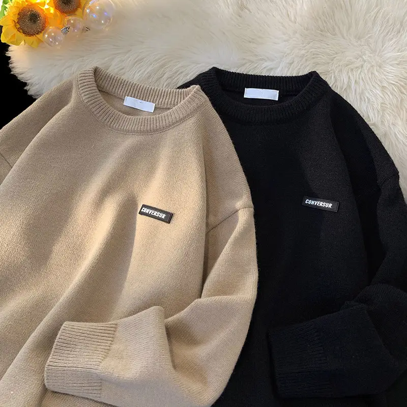 Men's Black Korean Style Crewneck Sweater — feature 2