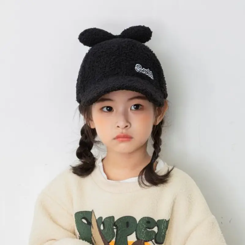 Blue Fleece Lined Peaked Hat for Girls with Bow — feature 10