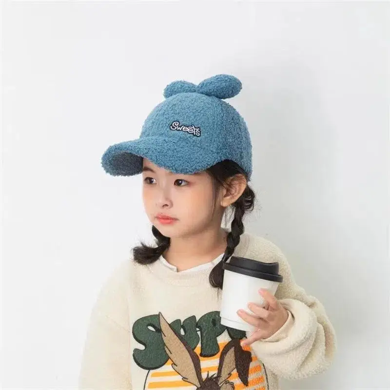 Blue Fleece Lined Peaked Hat for Girls with Bow — feature 11