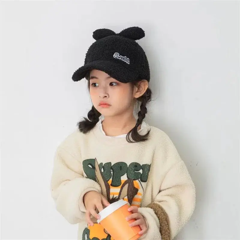 Blue Fleece Lined Peaked Hat for Girls with Bow — feature 12