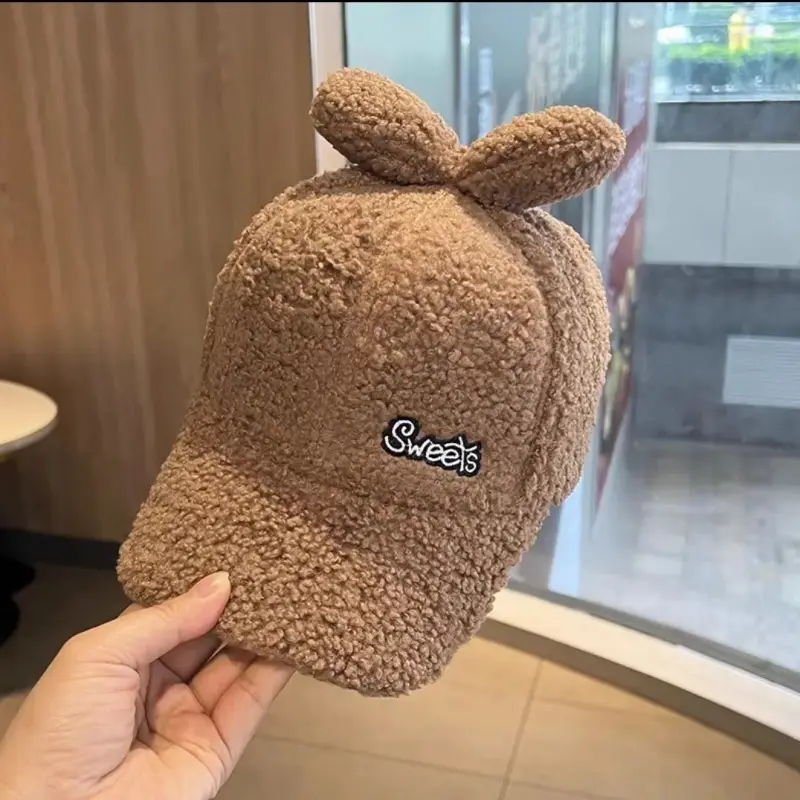 Blue Fleece Lined Peaked Hat for Girls with Bow — feature 14