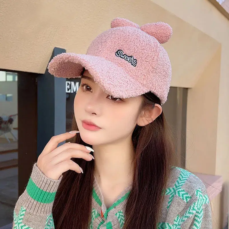 Blue Fleece Lined Peaked Hat for Girls with Bow — feature 4