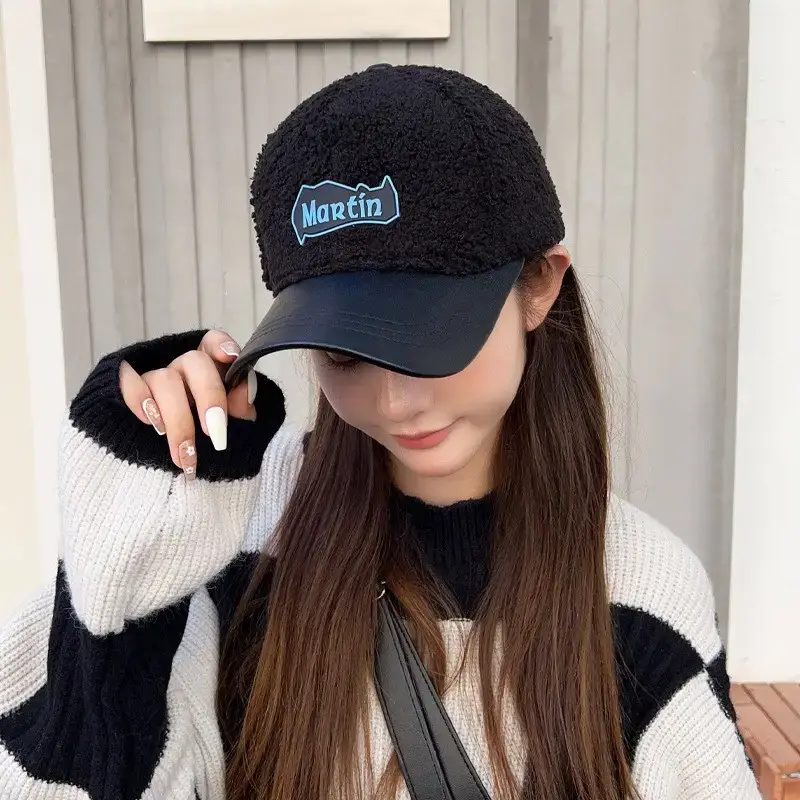 Lamb Plush Beige Baseball Cap for Men Winter - Image 6