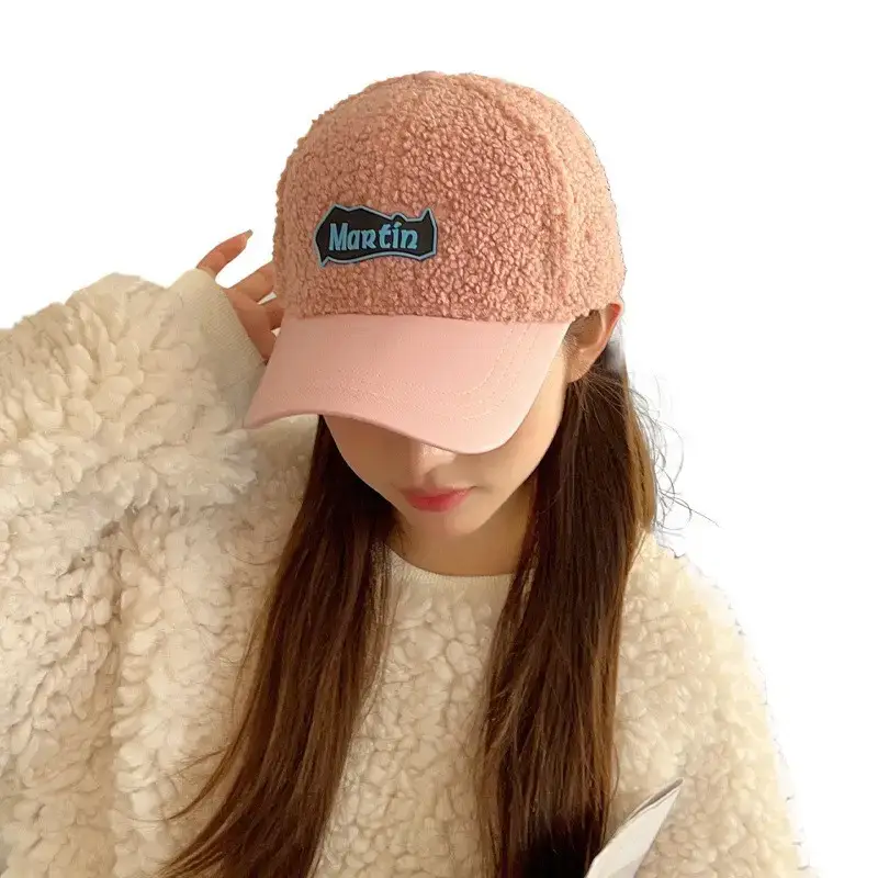 Lamb Plush Beige Baseball Cap for Men Winter - Image 9