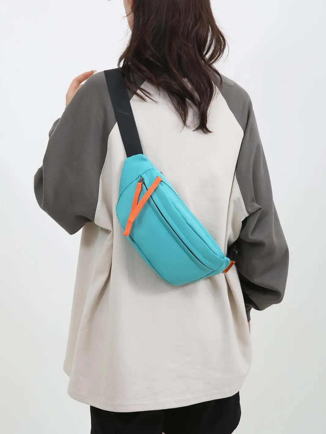 Trendy Waterproof Men's Waist Bag Teal Orange - Image 9