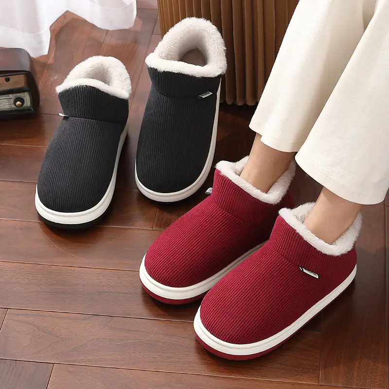 Women's Winter Warm Non-Slip Home Slippers with Heel, Men's Thick-Soled Plush Cotton Shoes for Winter Wholesale - Image 4