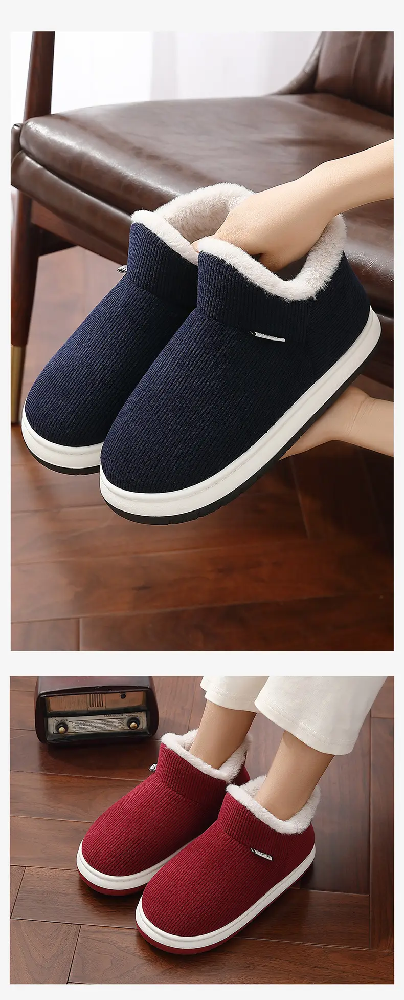 Women's Winter Warm Non-Slip Home Slippers with Heel, Men's Thick-Soled Plush Cotton Shoes for Winter Wholesale — feature 12
