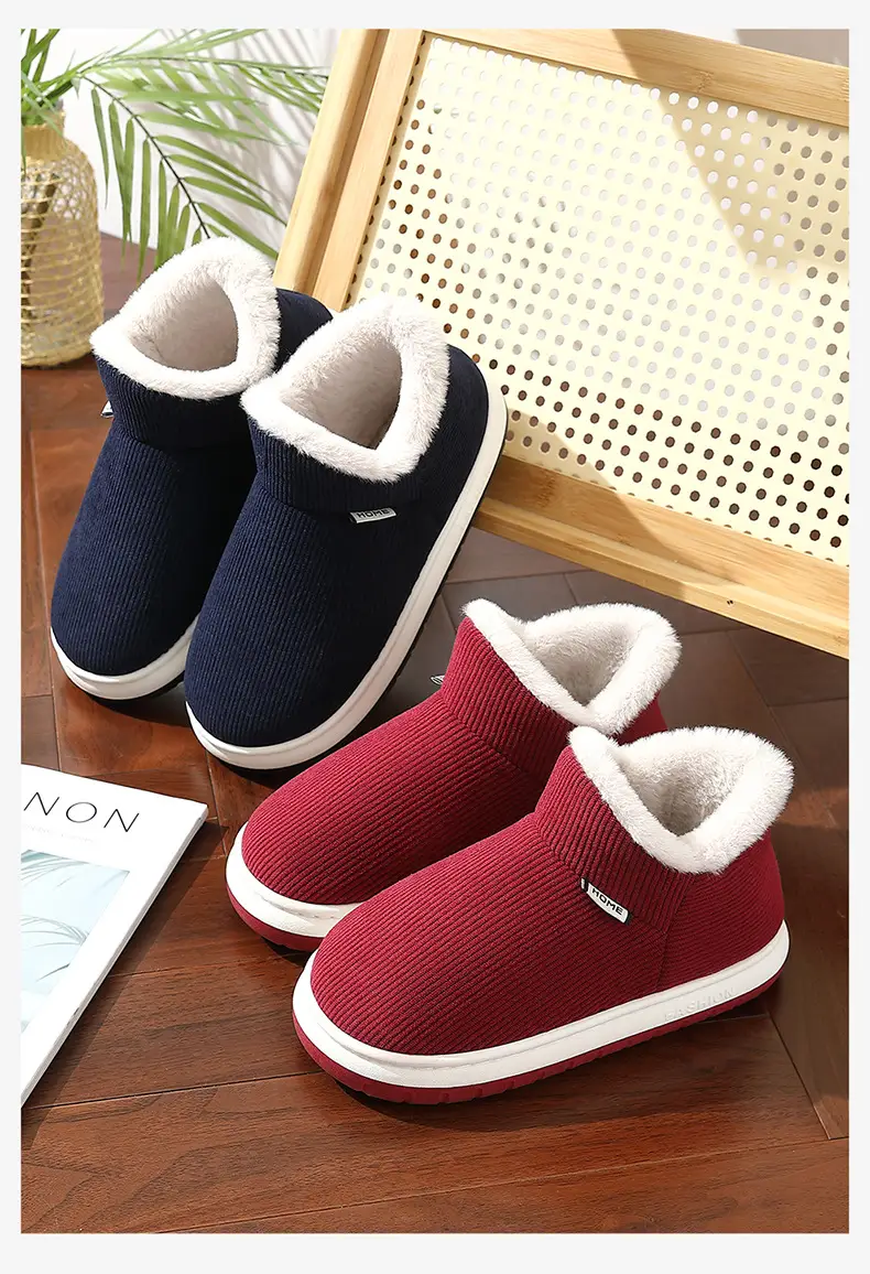 Women's Winter Warm Non-Slip Home Slippers with Heel, Men's Thick-Soled Plush Cotton Shoes for Winter Wholesale — feature 14
