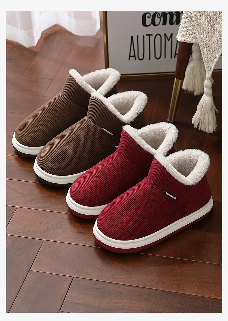 Women's Winter Warm Non-Slip Home Slippers with Heel, Men's Thick-Soled Plush Cotton Shoes for Winter Wholesale — feature 20