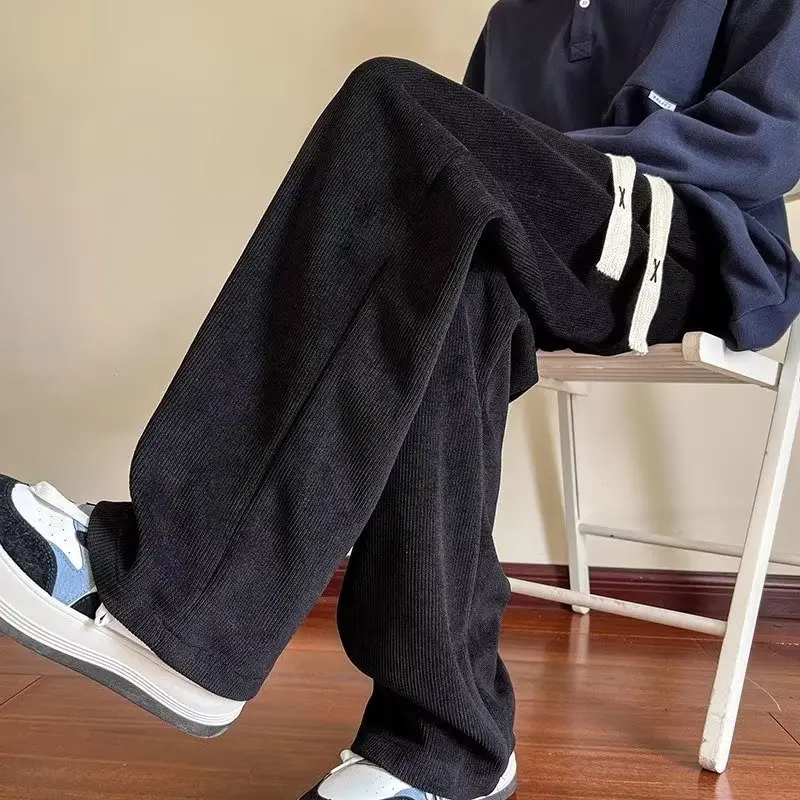 Men's Black Corduroy Leg Pants Winter Loose Fit