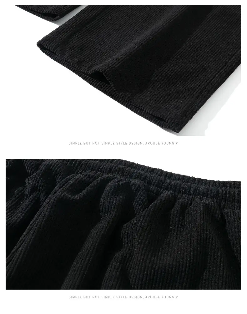 Men's Black Corduroy Leg Pants Winter Loose Fit — feature 11